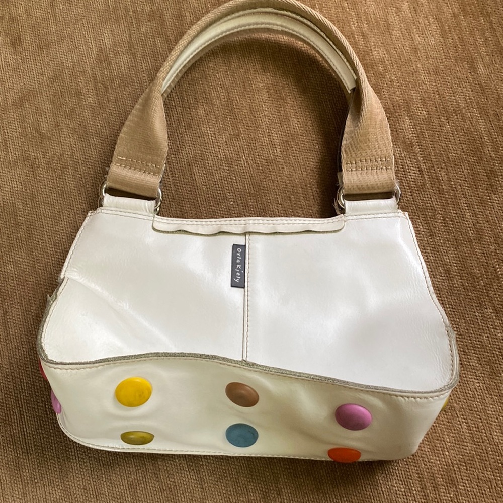 Orla Kiely small leather hand bag.